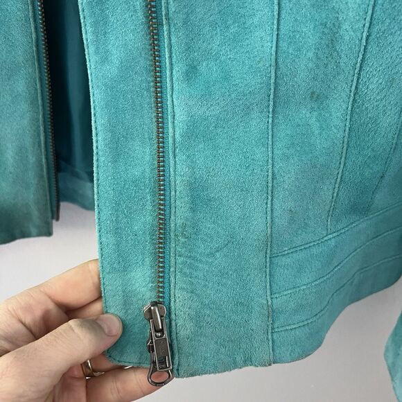 Wrangler Twenty X Vintage‎ 100% Leather Jacket Full Zip Turquoise Size M - Picture 15 of 16